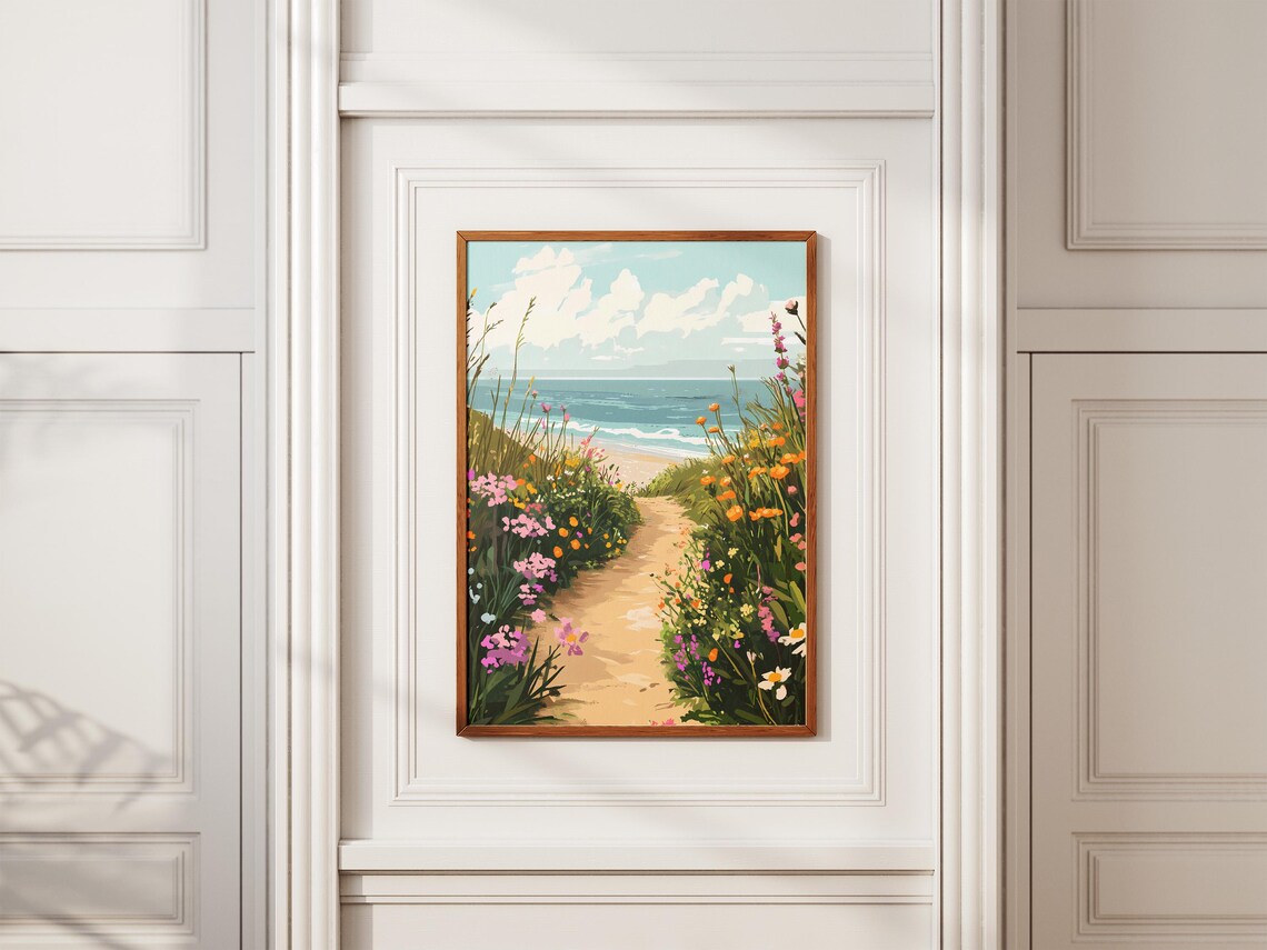 Wildflower Path to the Beach Coastal Botanical Artwork Poster - Image 2