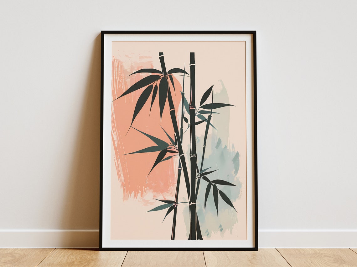 Modern Minimalist Bamboo Stalks Blush Pink Watercolor Poster