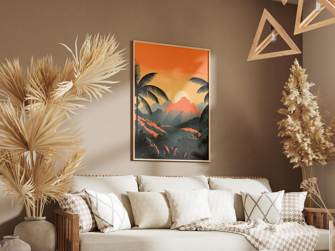 Peruvian Andes Sunset Orange Ridge Palm Silhouettes Dusk Poster - Image 3