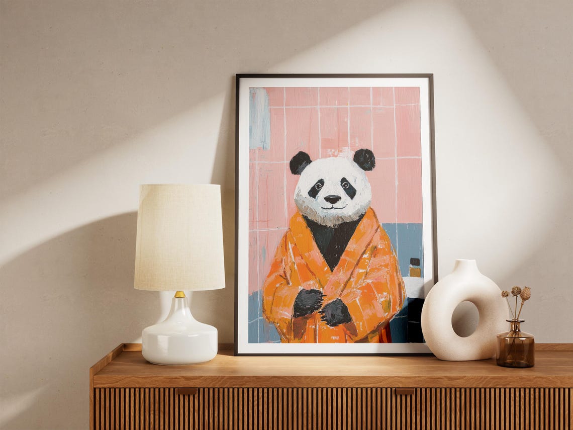 Panda In Bathrobe Painting Bathroom Poster Cute Animal Art Print Modern Home Decor Funny Whimsical Wall Unique Gift - Image 4