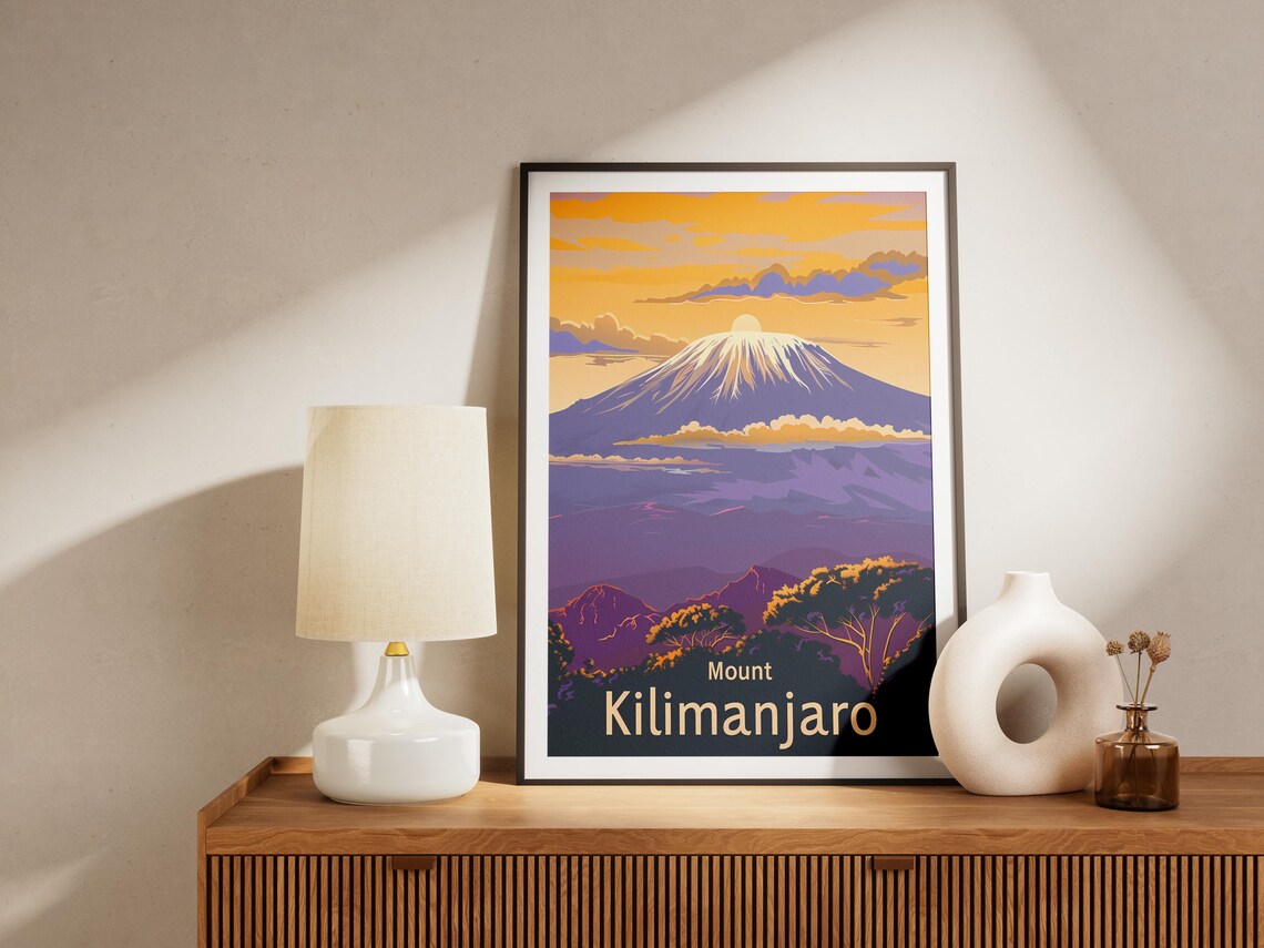 Mount Kilimanjaro Golden Sunrise Purple Sky Tanzania Travel Poster - Image 2