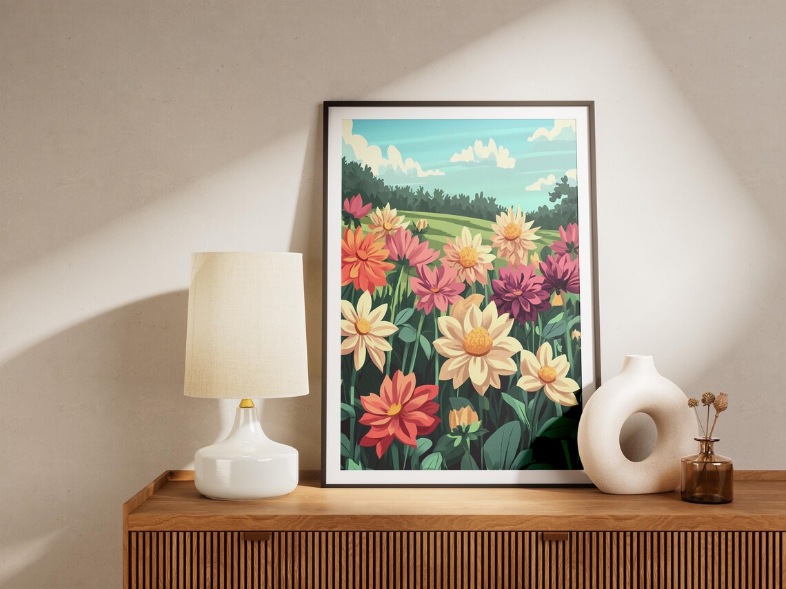 Colorful Dahlia Meadow Summer Garden Botanical Flower Poster - Image 5