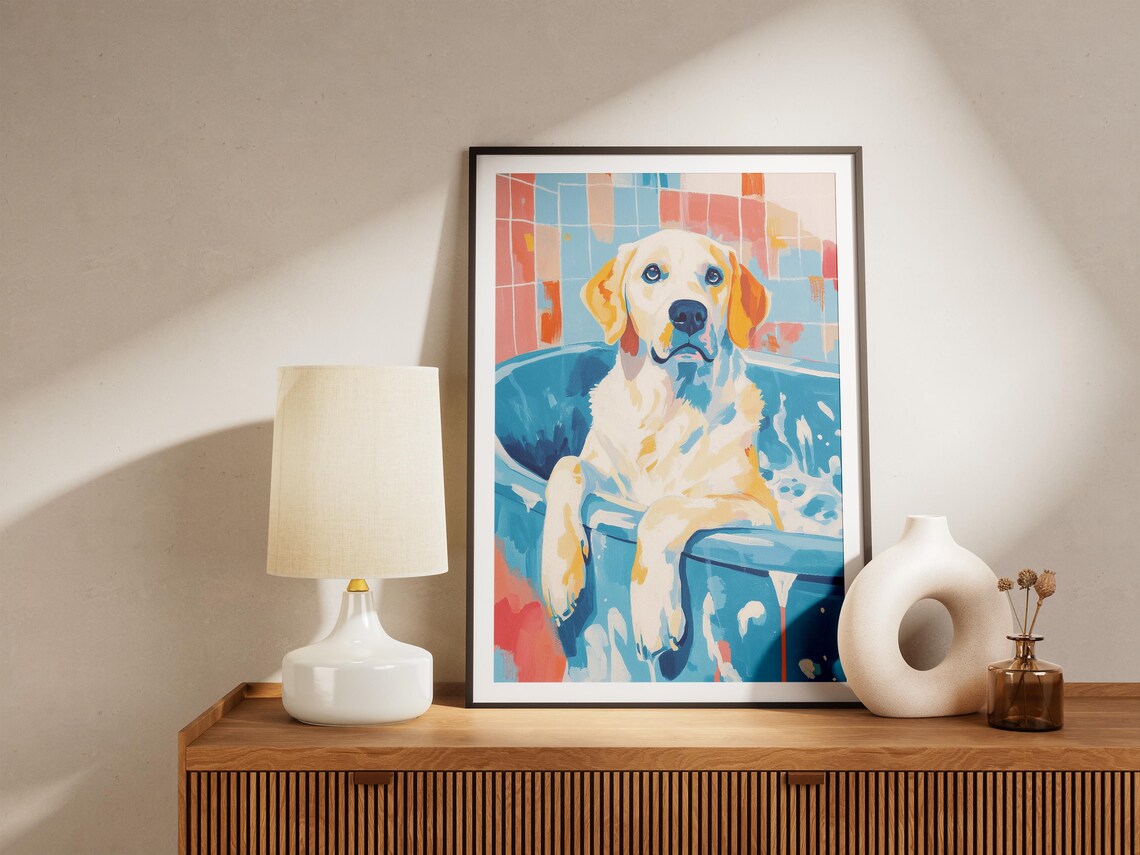 Golden Labrador Blue Bubble Bath Colorful Pop Art Dog Poster - Image 4
