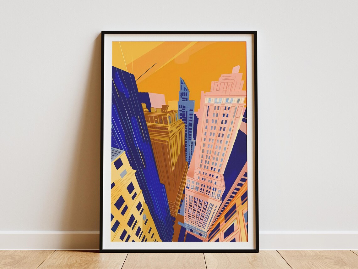 New York City Skyline Golden Abstract Cityscape Urban Art Poster