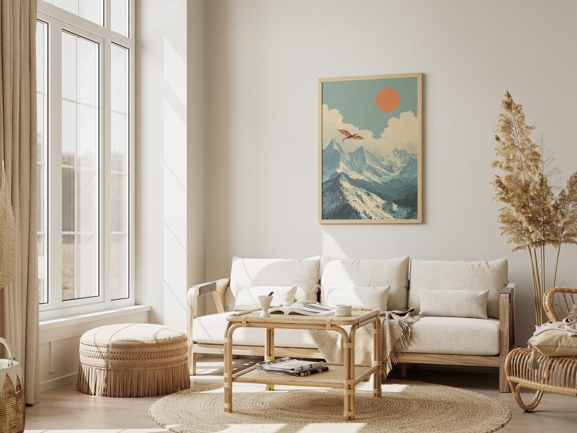 Dragon Flying Over Snowy Mountains Vintage Fantasy Travel Poster - Image 3
