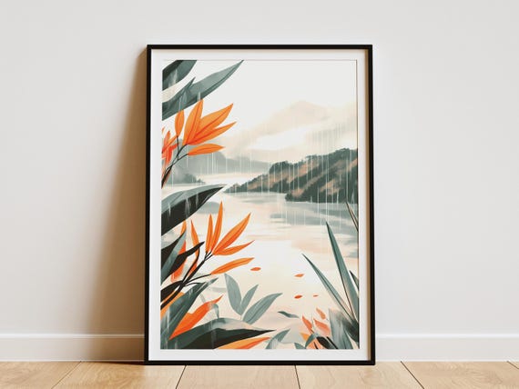 Rainy Season Landscape Art Print, Botanical Nature