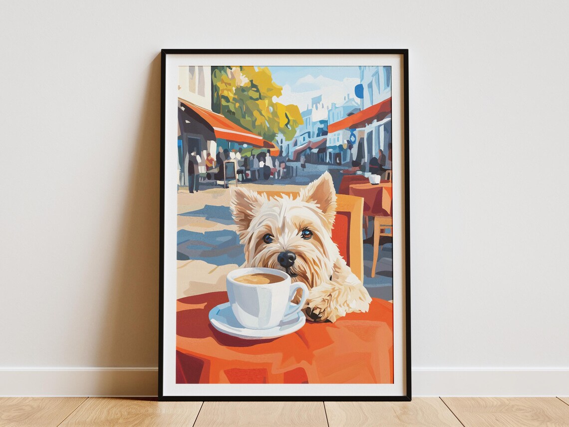 West Highland Terrier Dog With Coffee Outdoor Cafe Art Poster