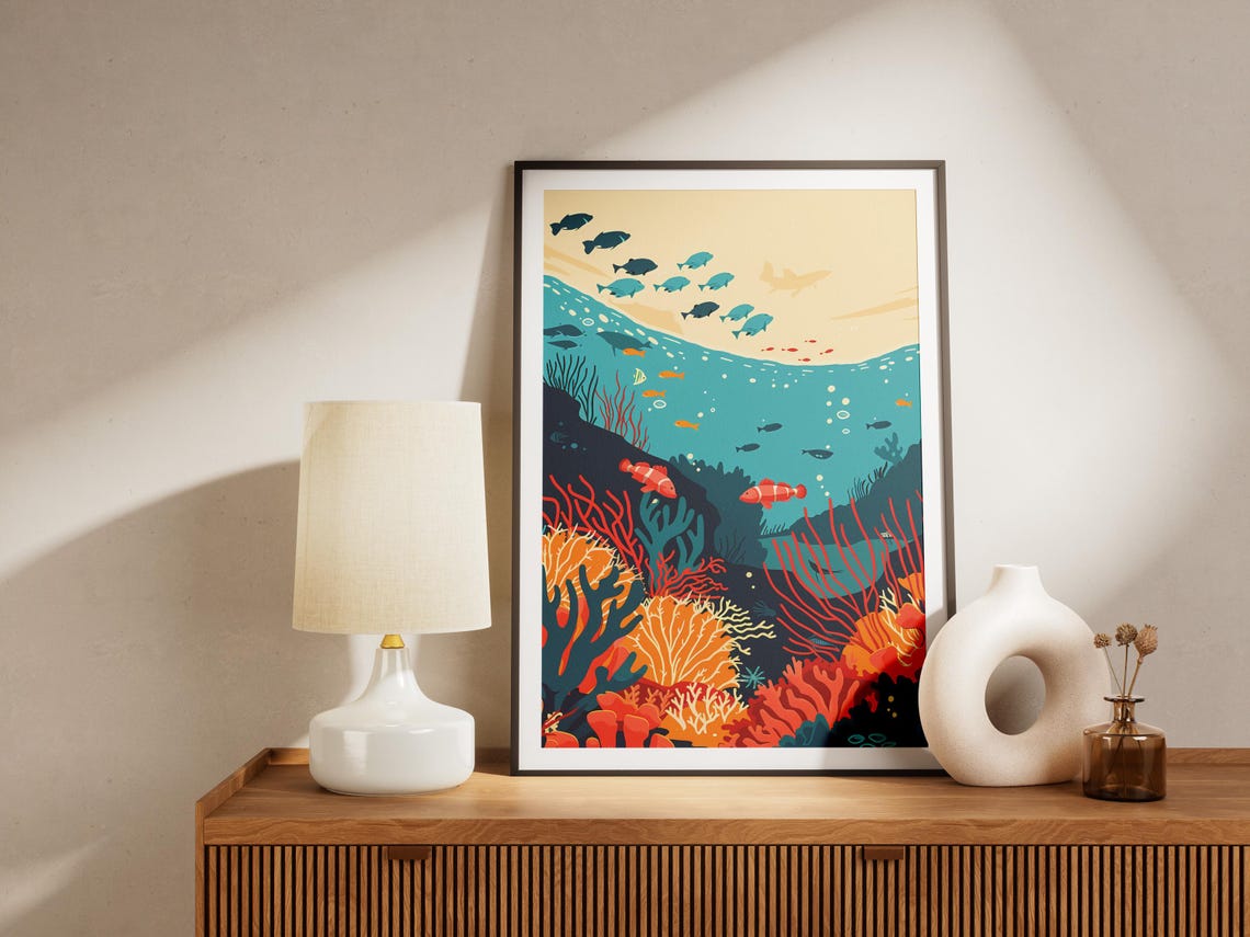 Retro Coral Reef Underwater Ocean Life Tropical Fish Art Poster - Image 5