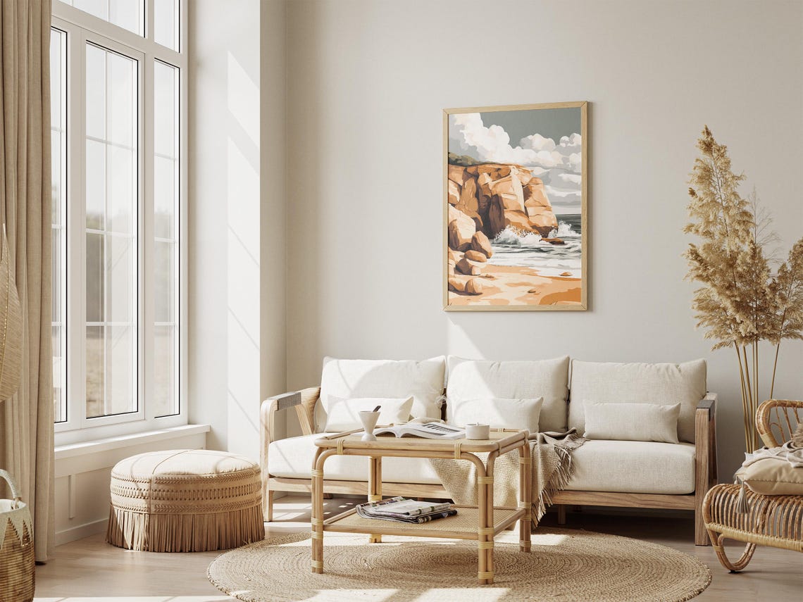Golden Sandstone Sea Cliff Wave Crash Cloudy Sky Coastal Poster - Image 4