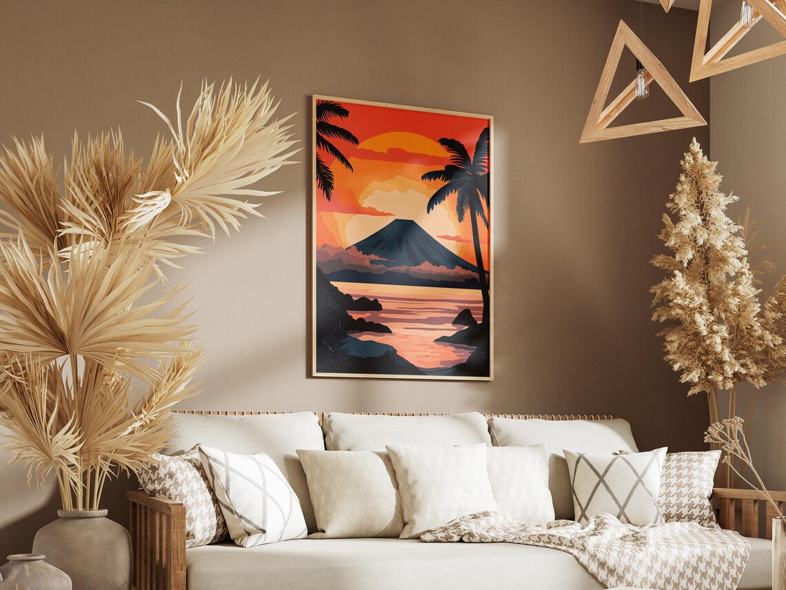Indonesia Krakatau Volcano Island Giant Sunset Orange Sun Poster - Image 3