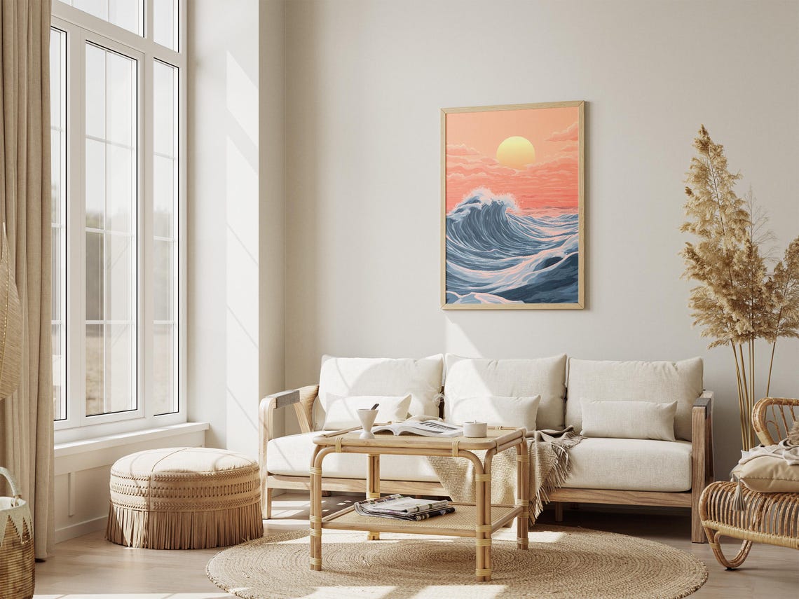 Curling Blue Ocean Wave Beneath a Glowing Pink Sunset Sky Poster - Image 4