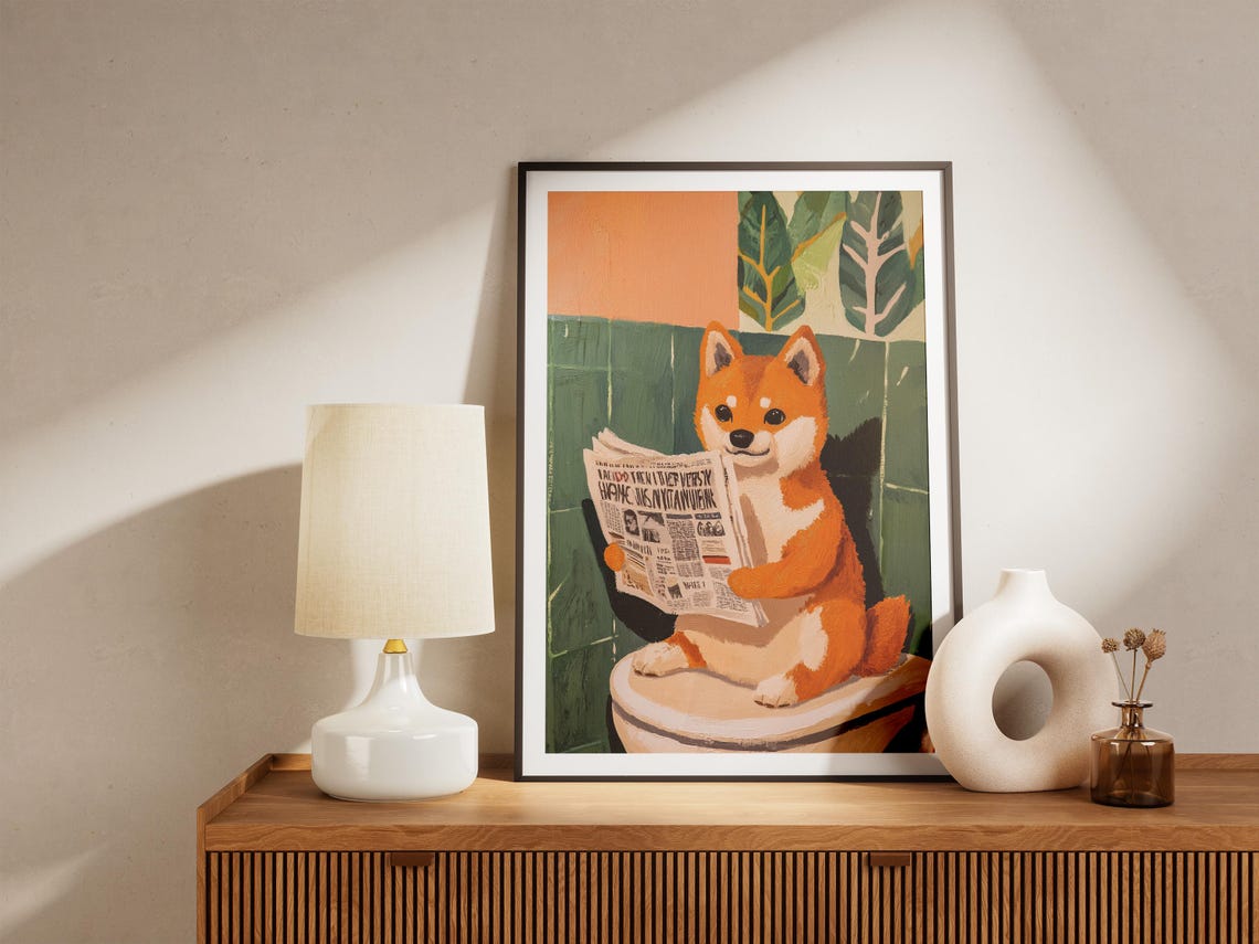 Shiba Inu Puppy Art Print Funny Dog Newspaper Poster Toilet Humor Bathroom Wall Decor Cute Animal Pet Lover Gift Unique Home - Image 4