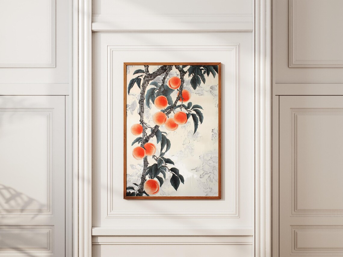 Ripe Peaches Branch Traditional Chinese Botanical Watercolor Poster - Image 2