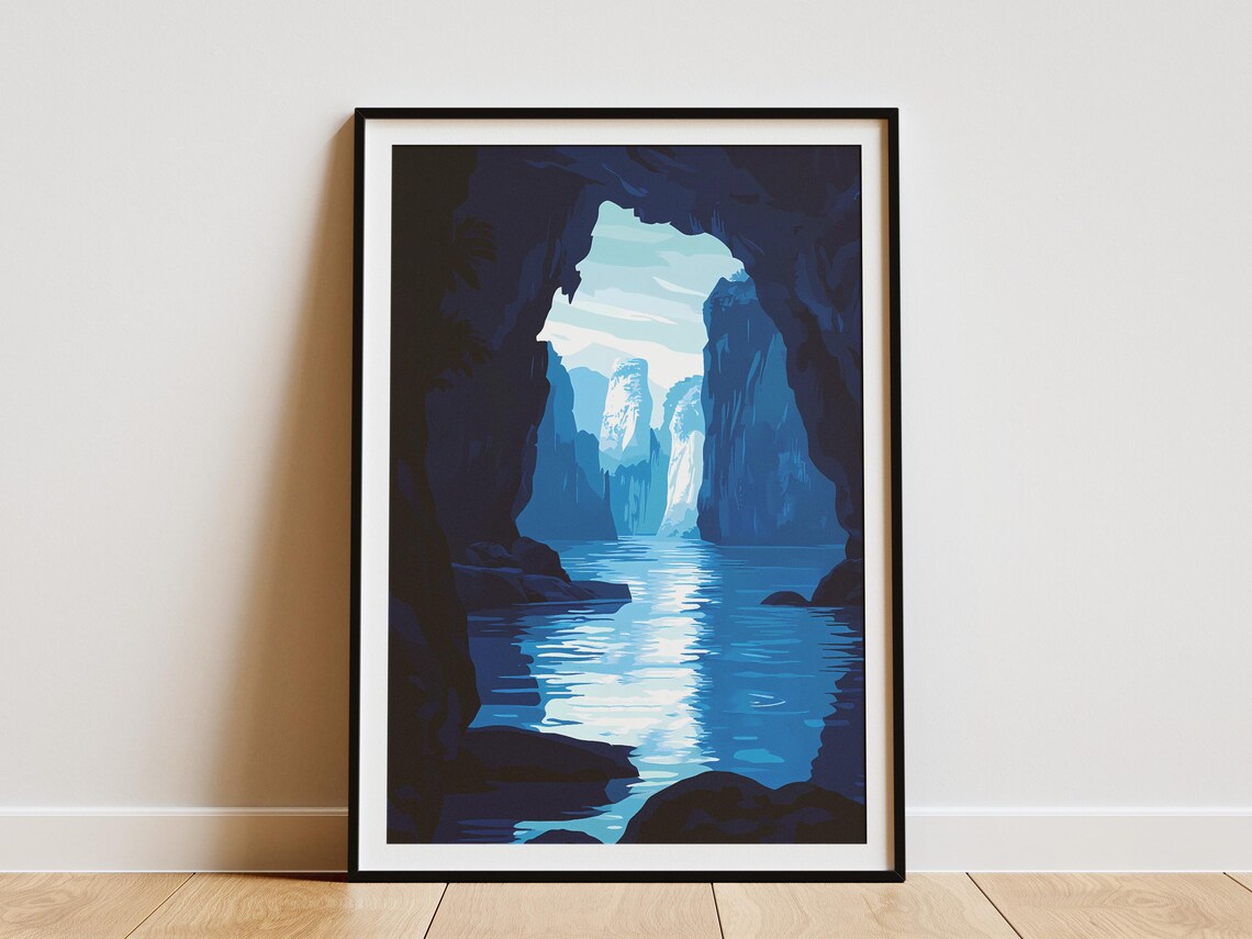 Reed Flute Cave China Blue Karst Cave River Nature Travel Poster