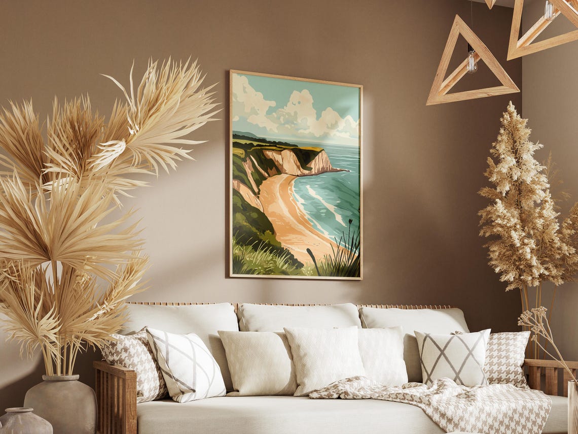 Chalk Cliffs Sandy Cove Turquoise Sea Coastal Landscape Poster - Image 3