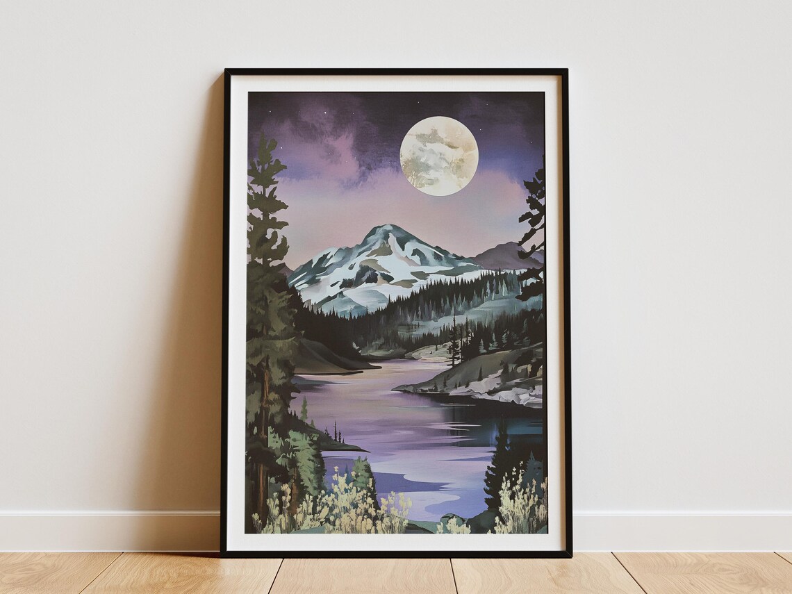 Lassen Volcanic National Park Moonlit Peak Vintage Travel Poster