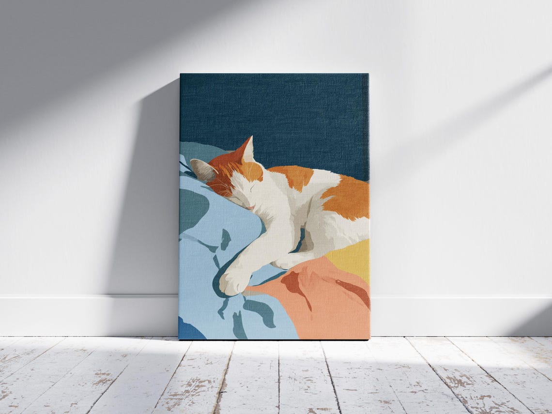 Sleeping Turkish Van Cat on Cozy Bed Matisse Minimalist Poster - Image 2