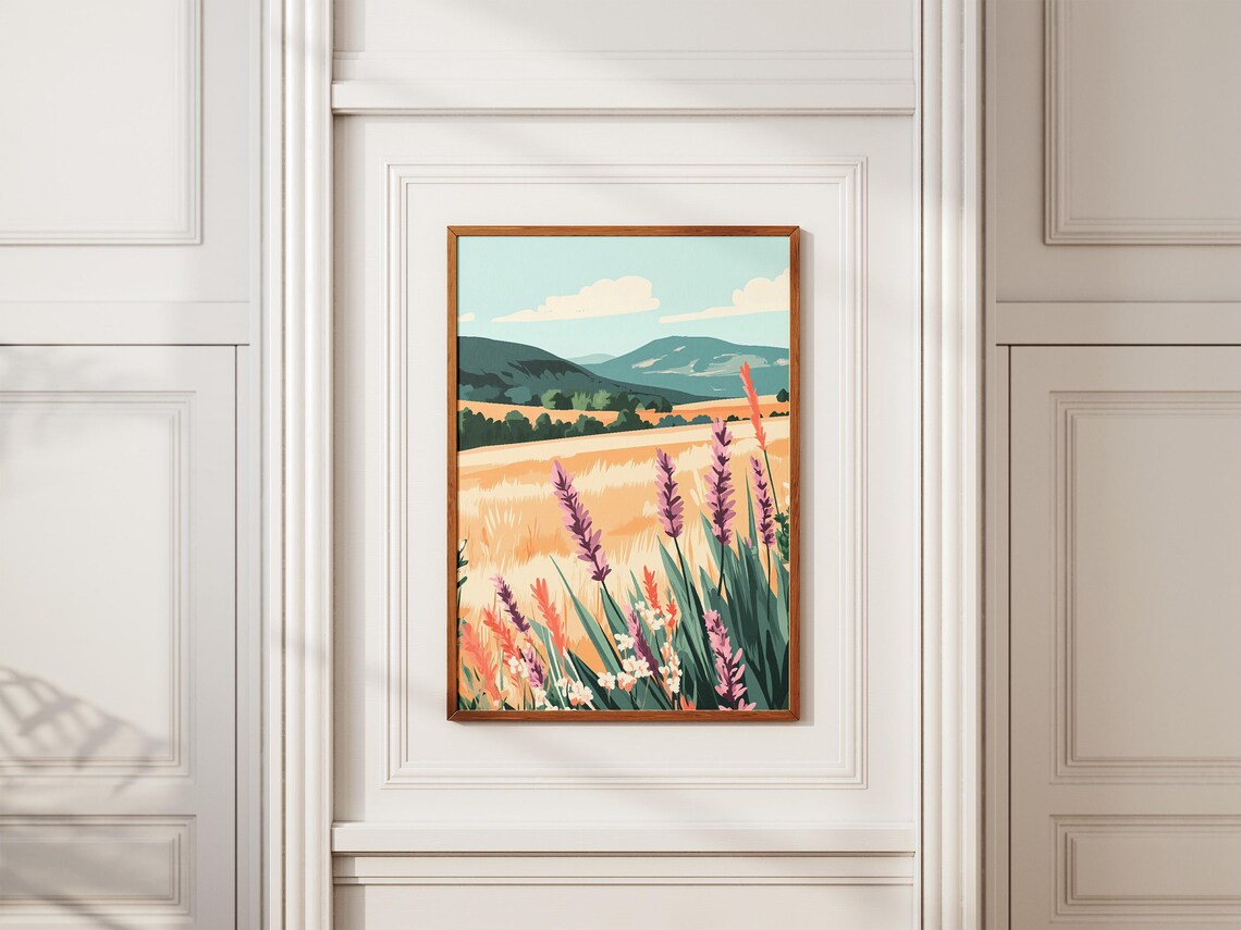 Lavender Field Summer Landscape Mountain Modern Floral Art Poster - Image 2