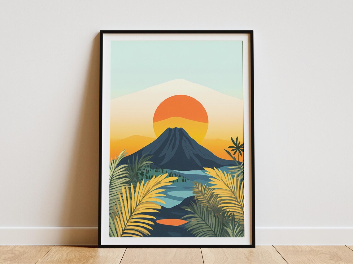 Jeju Island Volcano Crater Golden Sunset Palm Grove Korea Poster