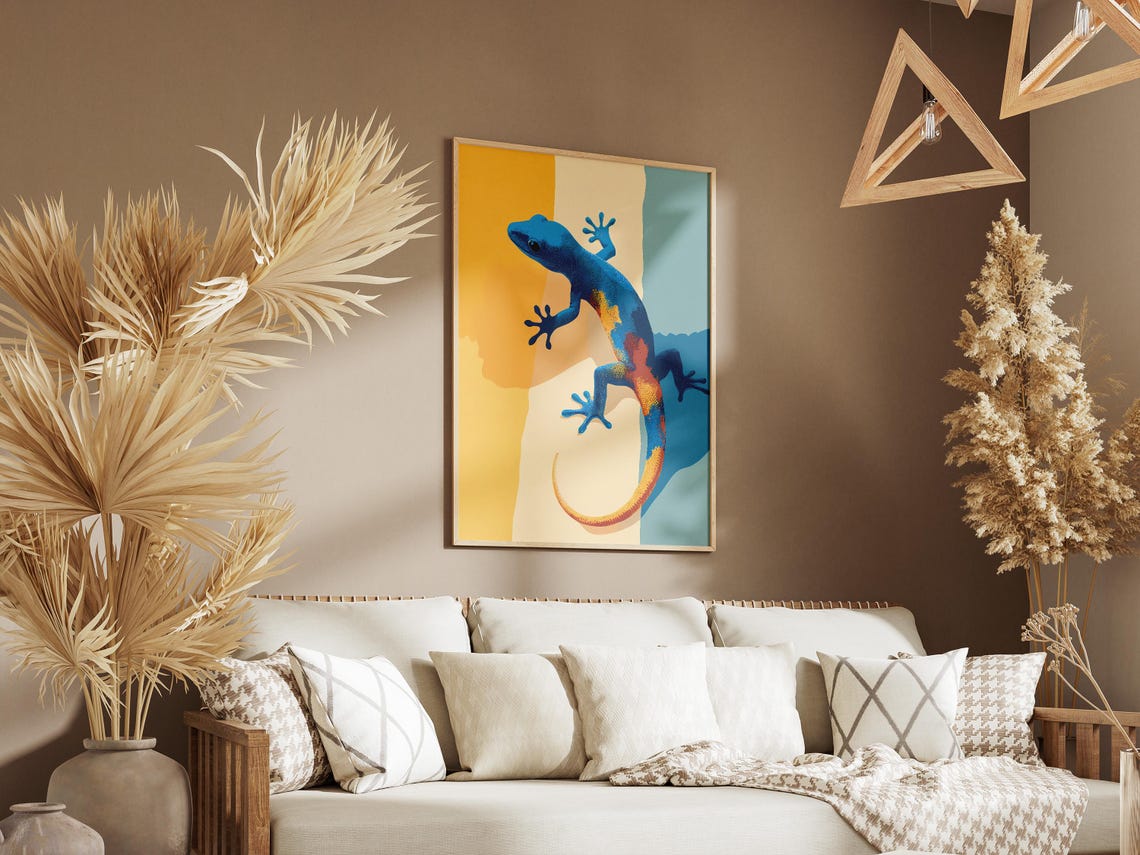 Blue Gecko Lizard Pop Art On Bold Yellow And Teal Blocks Poster - Image 3