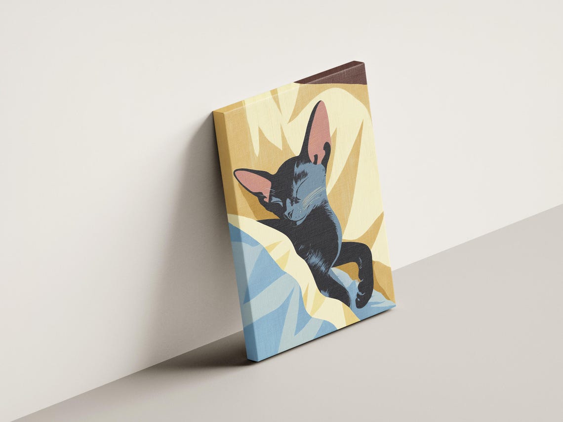 Sleeping Black Oriental Shorthair Cat Minimalist Yellow Poster - Image 4
