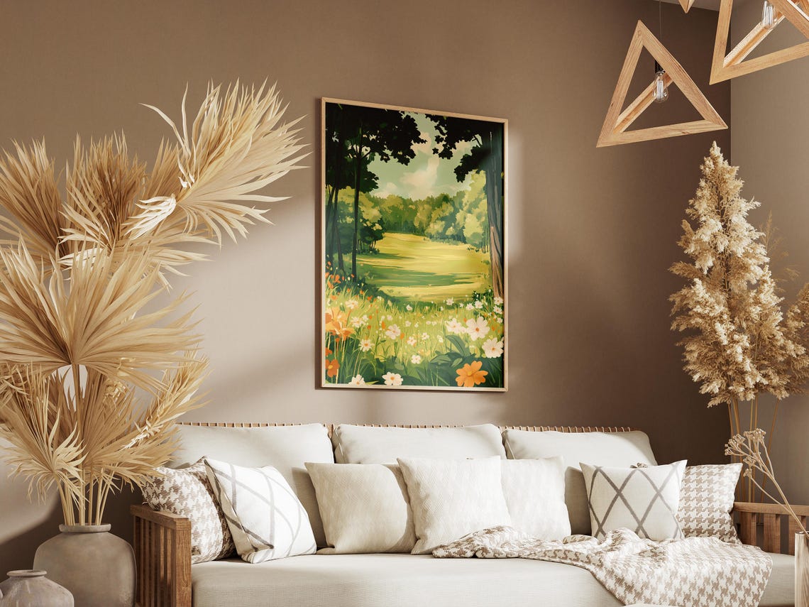 Summer Meadow Framed By Tall Trees Wildflower Bloom Nature Art Poster - Image 3