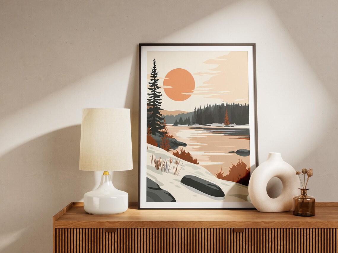 Wood Buffalo National Park Snowy Lake Orange Sun Spruce Poster - Image 5