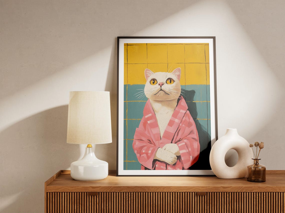 Scottish Fold Cat Bathrobe Poster Bathroom Wall Art Funny Print Cute Animal Lover Gift Home Decor - Image 4