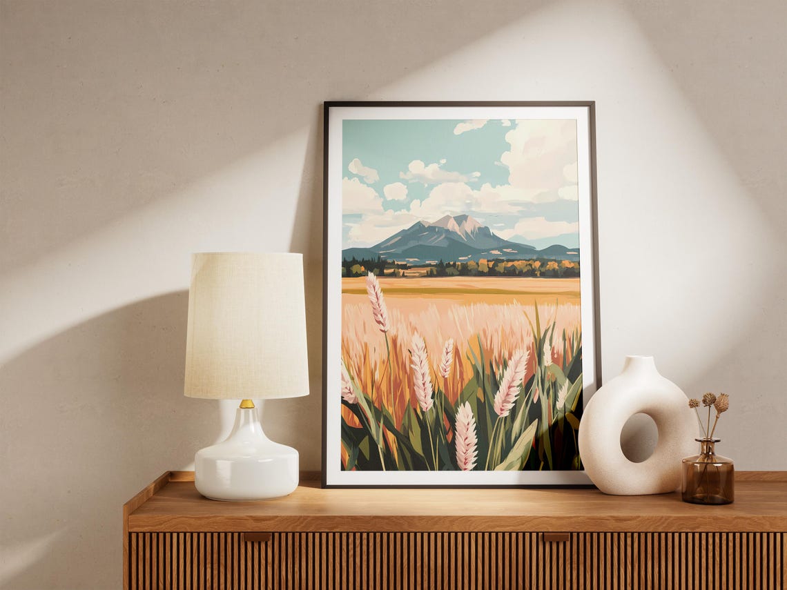 Golden Wheat Field Stalks With a Distant Grey Mountain Poster - Image 5