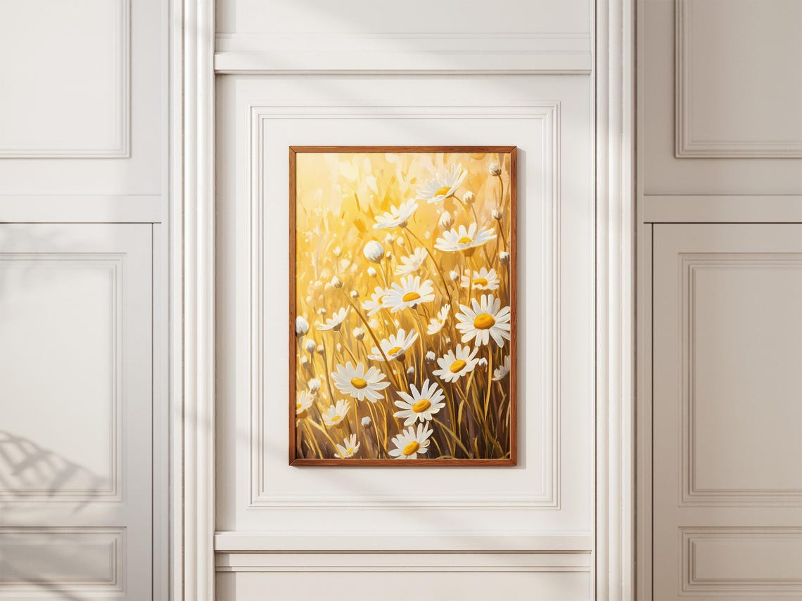 White Chamomile Field Golden Hour Sunlit Daisy Meadow Poster - Image 2