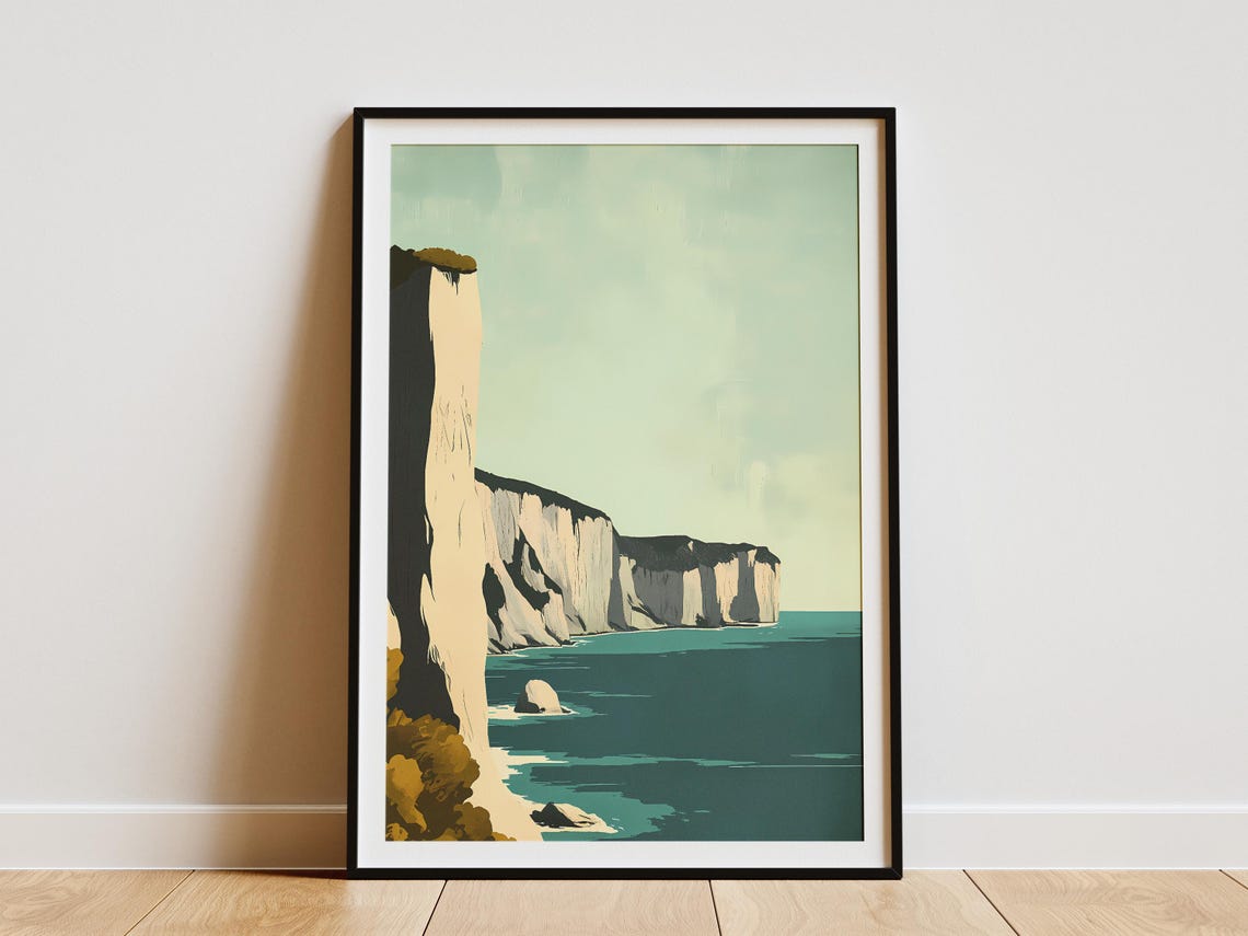 Danish Coastline Tall White Chalk Cliffs Over the Teal Sea Poster