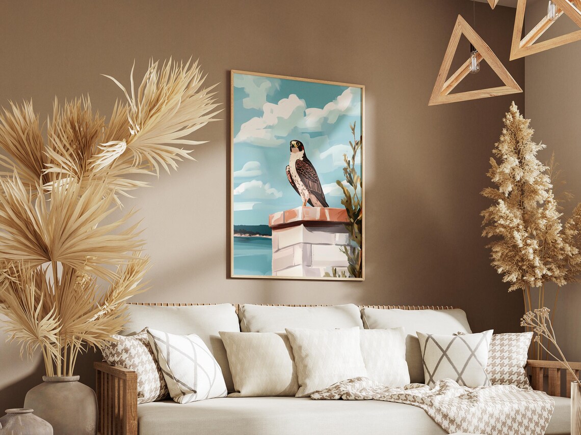 Peregrine Falcon Perched on a Coastal Chimney Bird Art Poster - Image 3