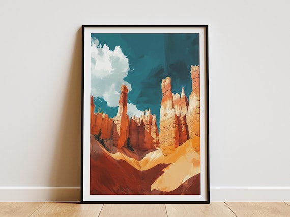 Bryce Canyon National Park Utah Orange Hoodoos Desert Travel Art Poster