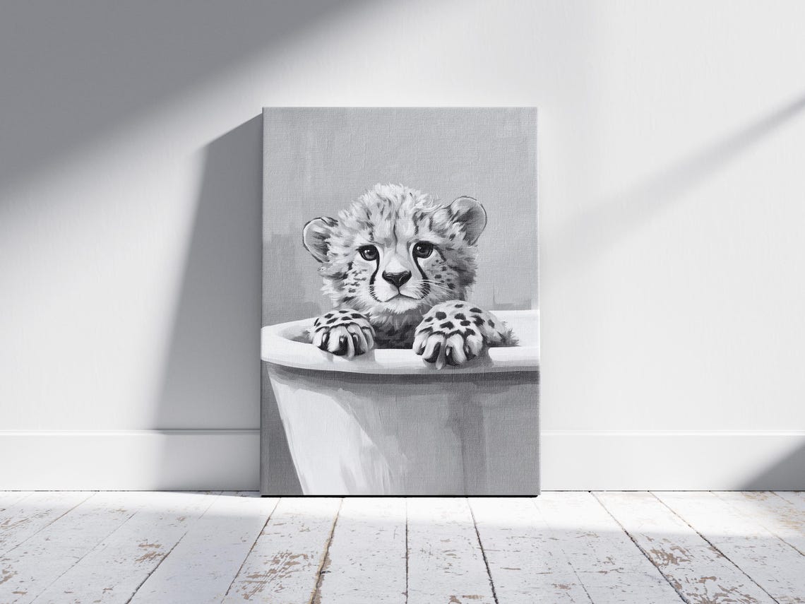 Cheetah Cub In A Bathtub With Paws Over Edge Black White Poster - Image 2
