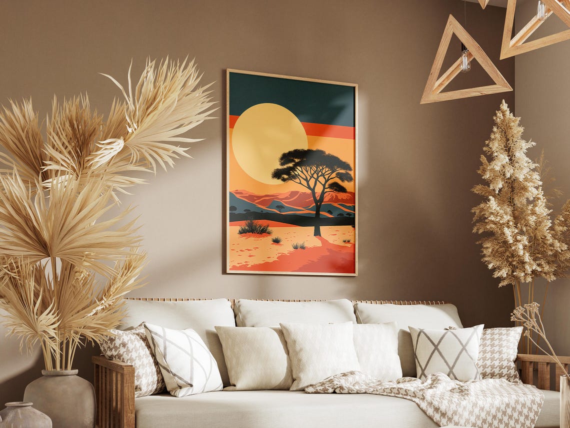 African Desert Sunset Lone Acacia Tree Minimalist Art Poster - Image 3