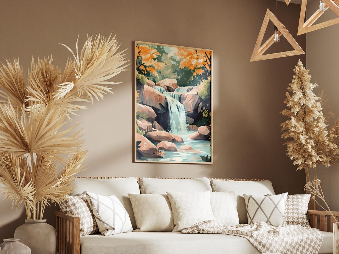 Forest Waterfall Cascading Over Rocks in an Autumn Wood Poster - Image 3