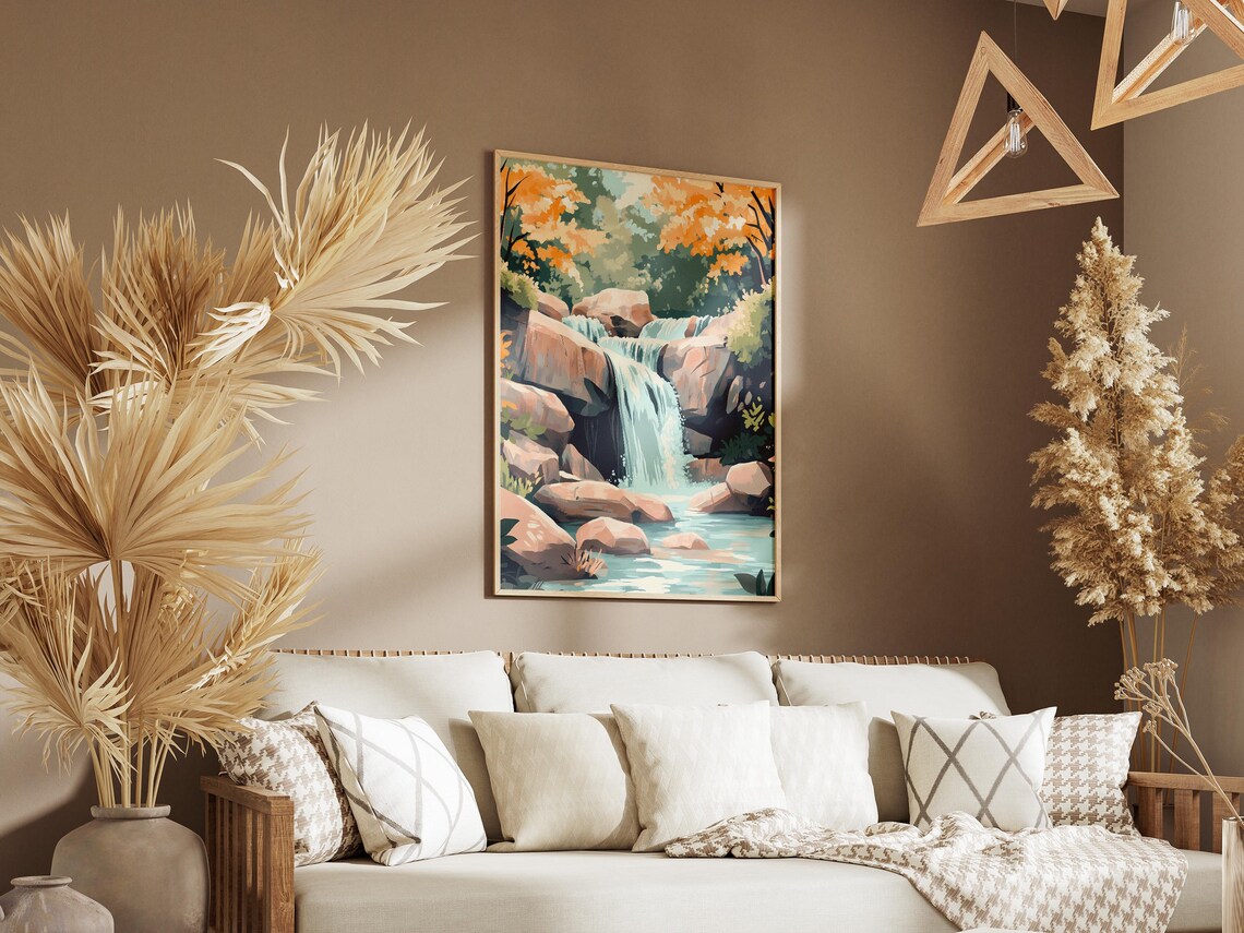 Waterfall Forest Poster Print Nature Art Calm Waterfall Forest Landscape Tranquil Scene Modern Art Peaceful Nature Green Forest Waterfall - Image 3