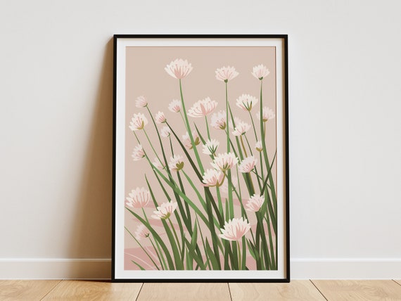 Pink Flowers Botanical Wall Art Minimalist Plant Print Floral Illustration Nursery Decor Bedroom Decor