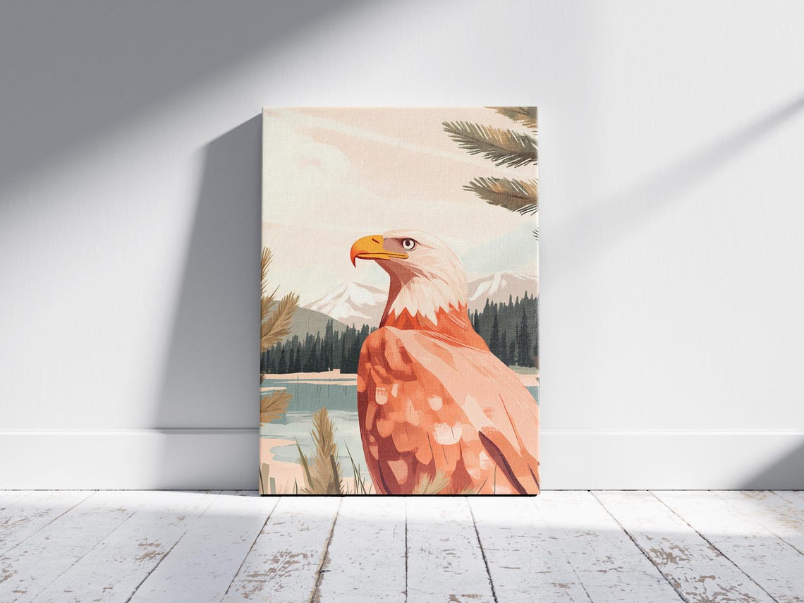 Bald Eagle Portrait Mountain Lake Pine Forest Wildlife Poster - Image 2
