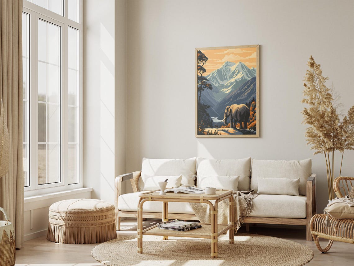 Elephant Gazing At Snow Capped Himalayan Peaks Vintage Poster - Image 4
