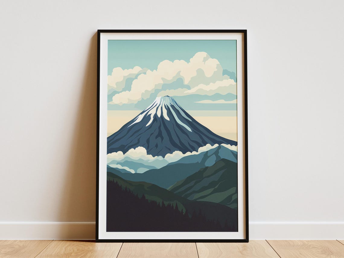 Kamchatka Russia Snow Capped Volcano Rising Above Clouds Poster