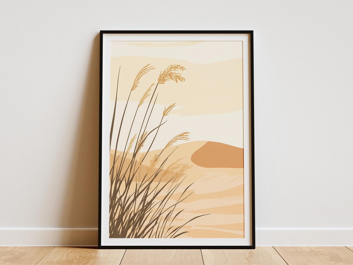 Dark Beach Grass Silhouettes Over Warm Desert Sand Dunes Poster