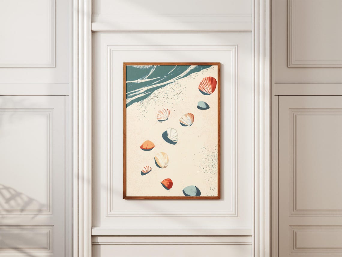 Seashell Beach Minimalist Art Print Coastal Wall Decor Summer Ocean Poster Sandy Shore Artwork Boho Beach Decor Seashore Print Summertime - Image 2