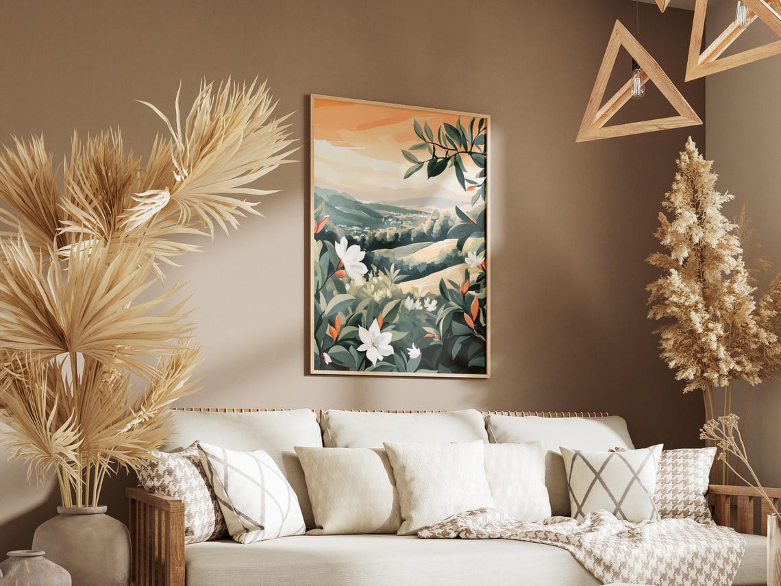 Tea Plantation Rolling Green Hills Botanical Landscape Art Poster - Image 3