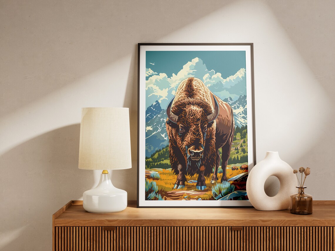 Bison Mountain Valley Wildlife Portrait Majestic Buffalo Art Poster - Image 4
