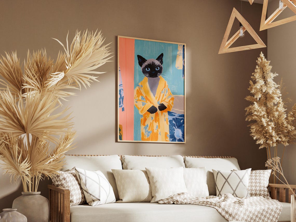 Siamese Kitten in Yellow Bathrobe Cute Cat Bathroom Wall Poster - Image 3