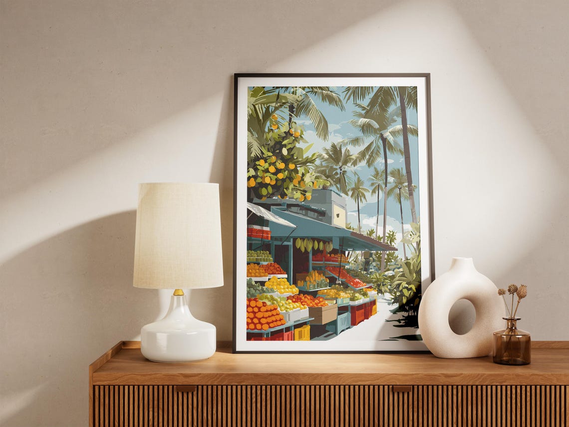 Tropical Fruit Market Stand Palm Trees Colorful Island Art Poster - Image 4