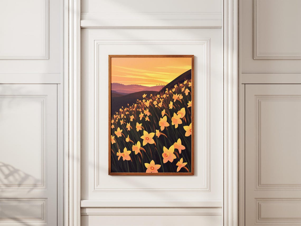 Golden Daffodil Hillside Sunset Landscape Spring Flower Poster - Image 2