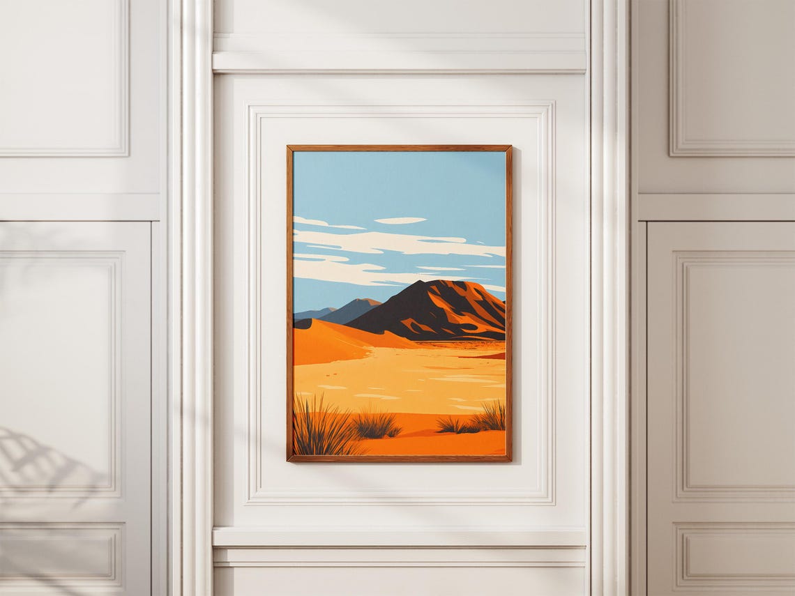 Namib Desert Sweeping Orange Dunes with Red Mountain Art Poster - Image 2