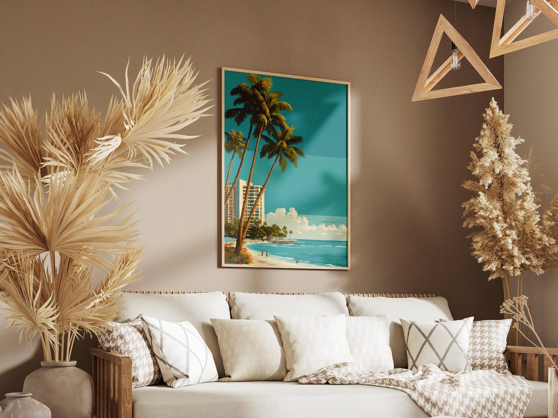 Midcentury Palm Trees Beach Hotel Retro Tropical Travel Style Poster - Image 3